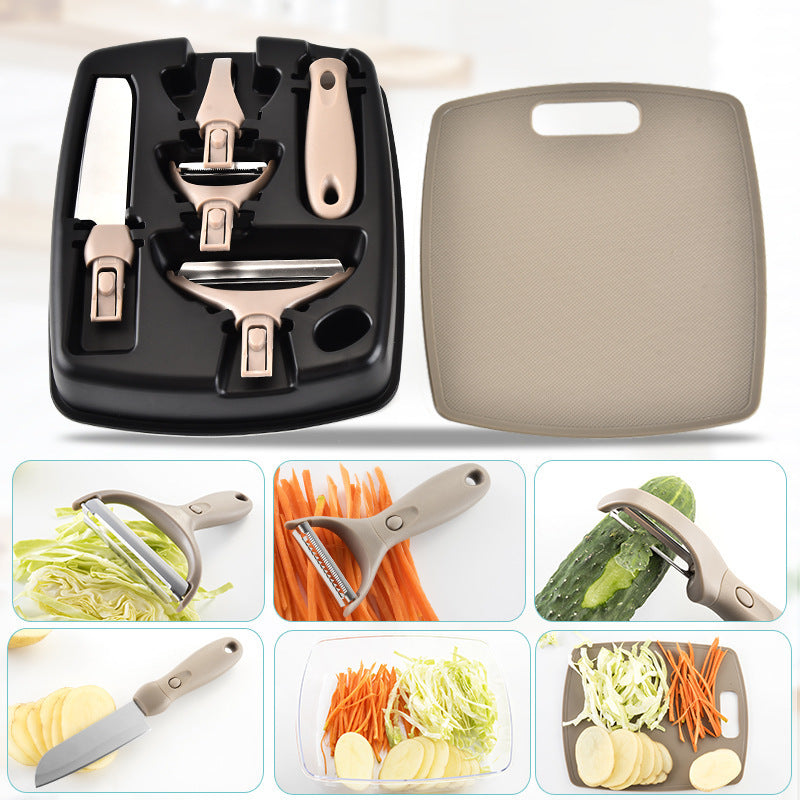 Juego de cortadores de acero inoxidable, juego de tres piezas, tabla de cortar de paja de trigo, cuchillo de fruta y pelador, herramientas de cocina combinadas